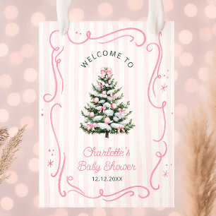 Pink Winter Girl Baby Shower Welcome Poster