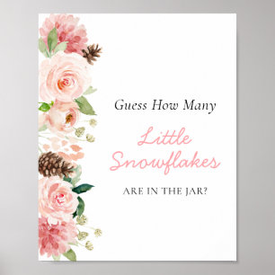 Pink Winter Guess How Many Little Snowflakes Poster