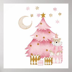 Pink winter holiday candy cotton bear poster