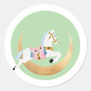 Pink winter holiday candy cotton horse classic round sticker