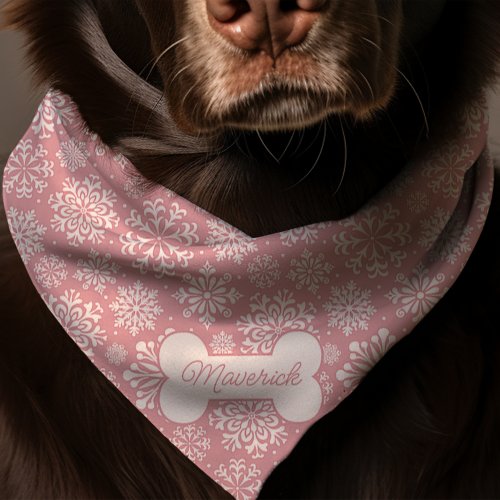 Pink Winter Holiday Snowflake Pattern Dog Bandana