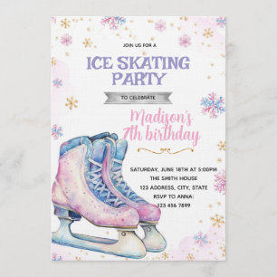Pink winter ice skating invitation