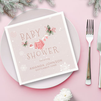 Pink Winter It's Cold Outside Baby Shower Napkins