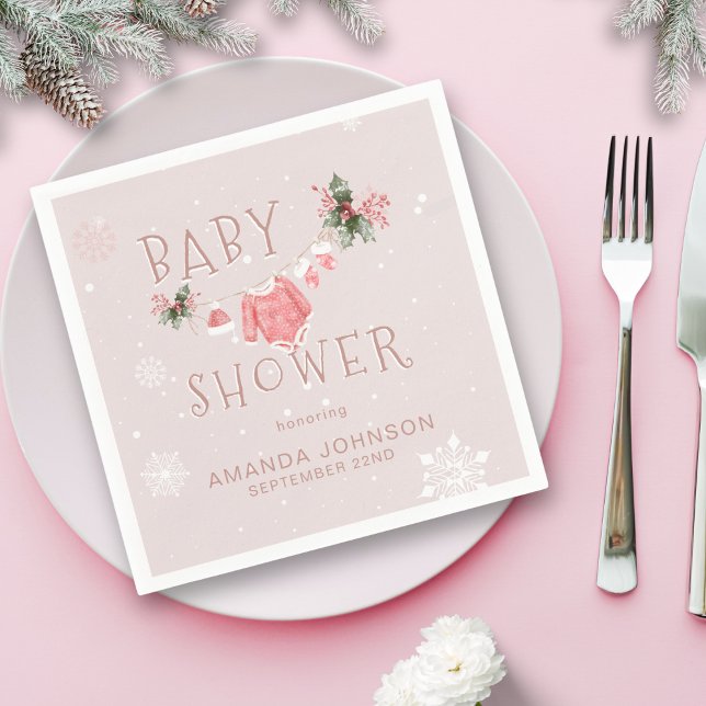 Pink Winter It's Cold Outside Baby Shower Napkins (Creator Uploaded)