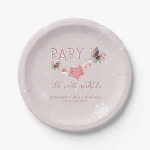 Pink Winter It's Cold Outside Baby Shower Paper Plates