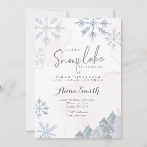 Pink Winter little snowflake is on the way  Invitation