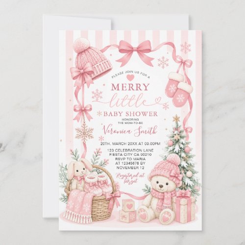 Pink Winter Merry Little Baby Shower Invitation