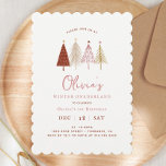 Pink Winter Onderland Girl 1st Birthday  Invitation<br><div class="desc">Pink Winter Wonderland Girl 1st Birthday  Invitations
Pink christmas trees theme is perfect for minimal and modern birthday party! Choose our pastel blush rainbow design for your kids 1st birthday party.</div>