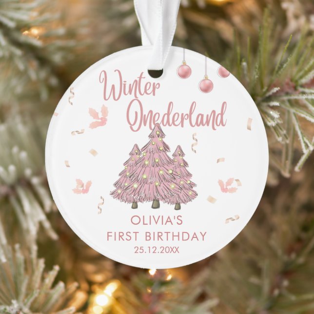 Pink Winter ONEderland 1st Birthday Christmas Tree Ornament (Tree)