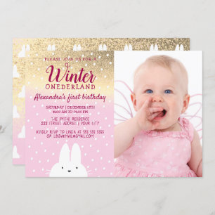 Pink Winter ONEderland 1st Birthday Invitation