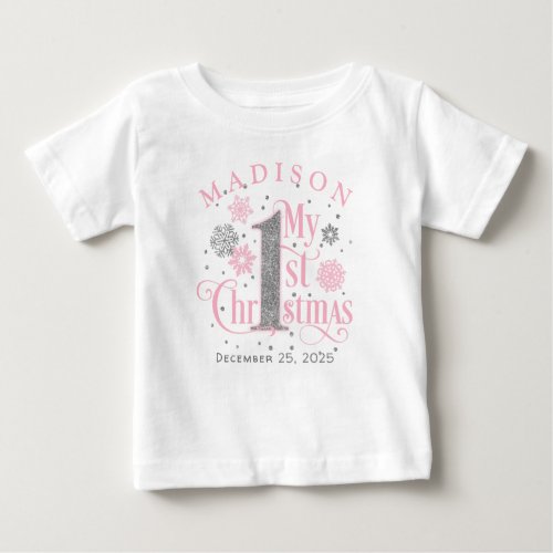 Pink Winter Onederland Baby Girl 1st Birthday Baby T_Shirt