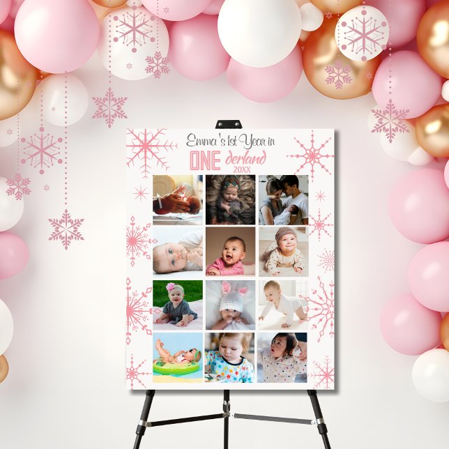 Pink winter onederland Baby's 1st Year Collage Foam Board (Creator Uploaded)
