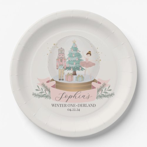 pink winter onederland birthday party plates