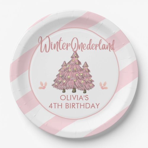 Pink Winter Onederland Christmas Birthday Party Paper Plates