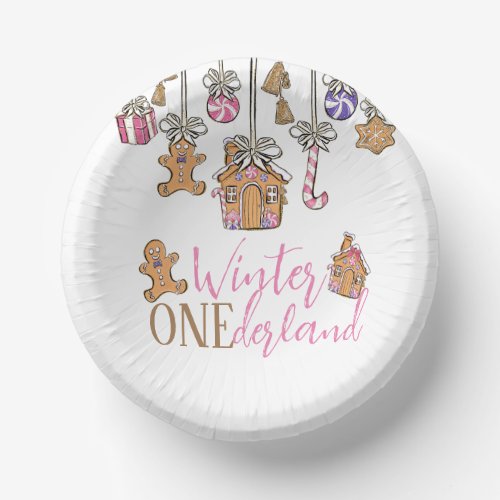 Pink winter Onederland Christmas  Paper Bowls