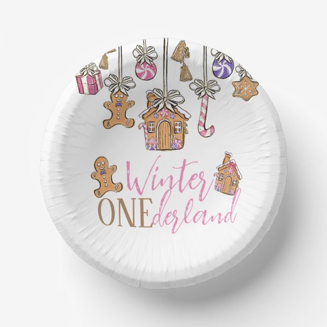 Pink winter Onederland Christmas  Paper Bowls (Front)