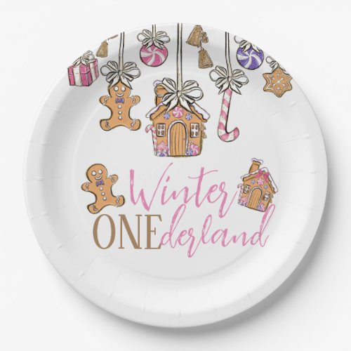 Pink winter Onederland Christmas  Paper Plates