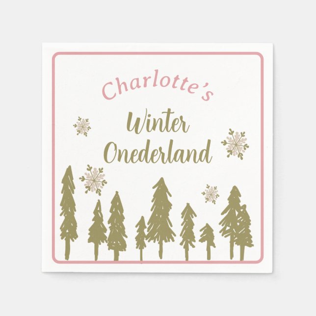Pink Winter Onederland First Birthday  Napkins (Front)