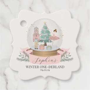 pink winter onederland first birthday party favor tags