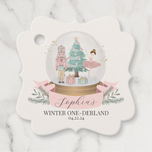 pink winter onederland first birthday party favor tags