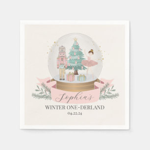 pink winter onederland first birthday party napkins