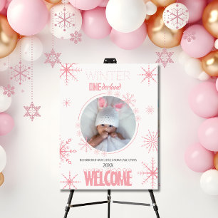 Pink Winter onederland Photo Welcome Sign