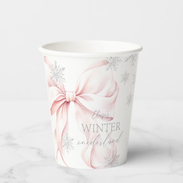 Pink Winter Onederland Silver 1st Birthday Paper Cups (Front)