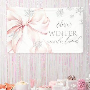 Pink Winter Onederland Silver Glitter 1st Birthday Banner