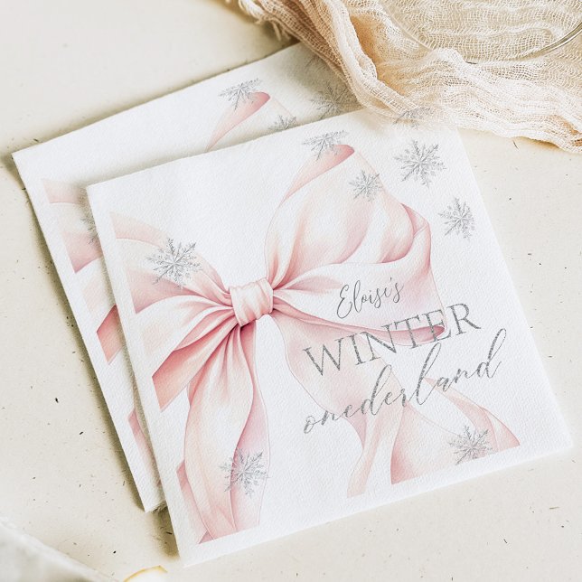 Pink Winter Onederland Silver Glitter 1st Birthday Napkins (Creator Uploaded)