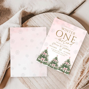 Pink Winter Onederland Snowflake 1st Birthday Girl Invitation