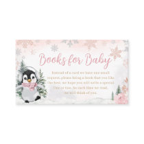 Pink Winter Penguin Baby Shower Books for Baby Enclosure Card