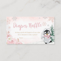 Pink Winter Penguin Baby Shower Diaper Raffle