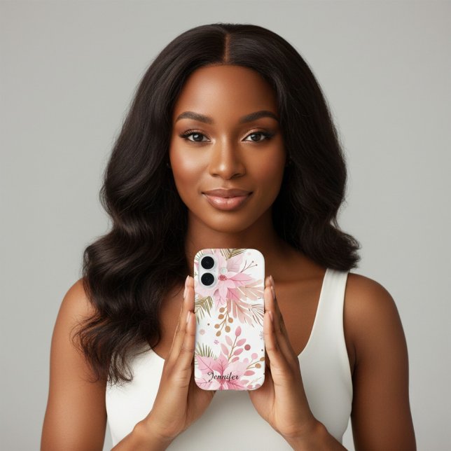 Pink Winter Poinsettia Floral iPhone Case | (Creator Uploaded)