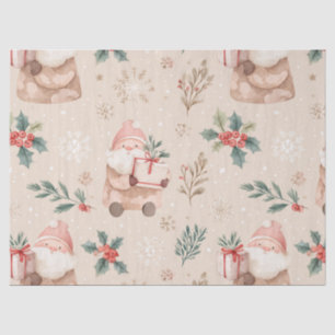 Pink Winter - Santa Claus, Snowflakes, Holly (4) Tissue Paper