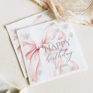 Pink Winter Silver Glitter Birthday Napkins