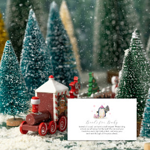 Pink Winter Skate Penguin Books for Baby Shower Enclosure Card