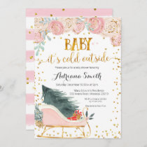 Pink winter sleigh baby its cold outside shower invitation