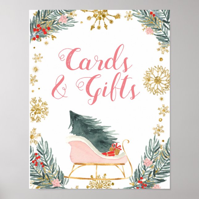 Pink Winter Sleigh Cards and Gifts Poster (Front)