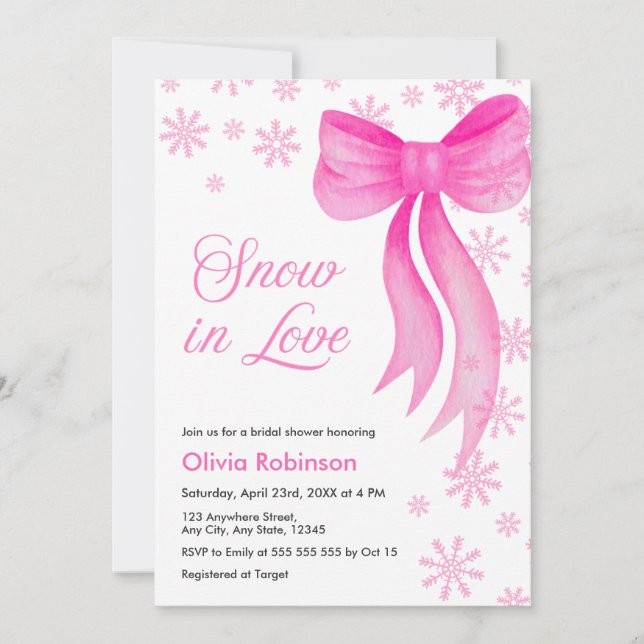 Pink Winter Snow in Love Snowflakes Bridal Shower  Invitation (Front)