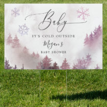 Pink Winter Snow Mountain Baby Shower Sign