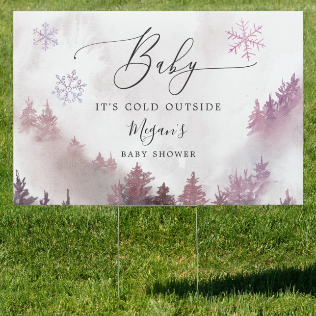 Pink Winter Snow Mountain Baby Shower Sign (Insitu)