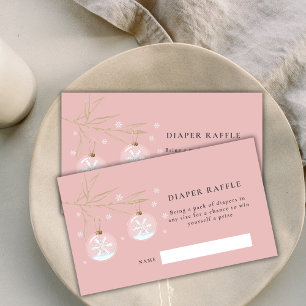 Pink Winter Snowflake Baby Shower Diaper Raffle Enclosure Card