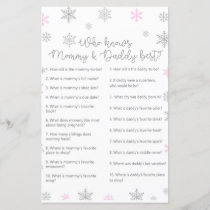 Pink Winter Snowflake Baby Shower Game PRINTED