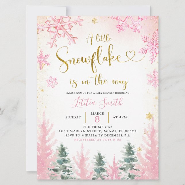 Pink Winter Snowflake Baby Shower Invitation (Front)