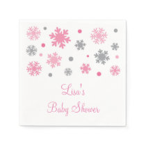 Pink Winter Snowflake Baby Shower Paper Napkins