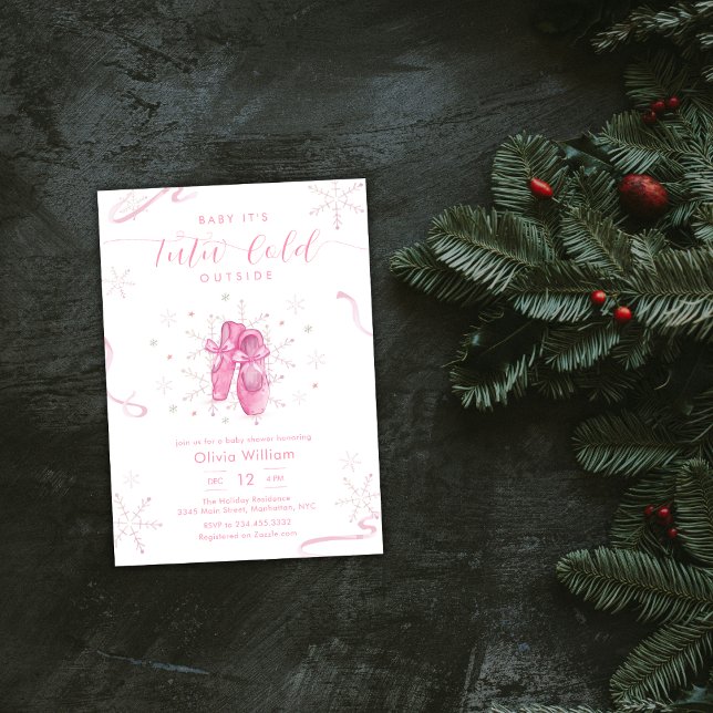 Pink Winter Snowflake Ballerina Baby Shower Invitation (Pink Winter Snowflake Ballerina Baby Shower Invitation)