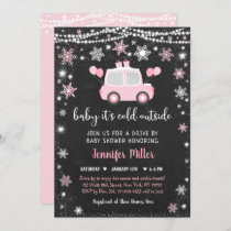 Pink Winter Snowflake Drive By Baby Shower Invitation