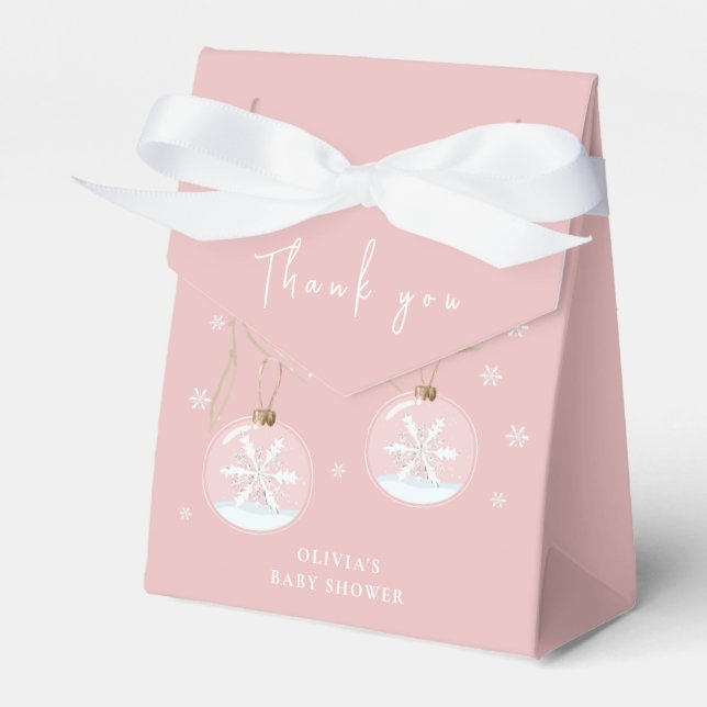 Pink Winter Snowflake Ornament Baby Shower  Favor Boxes (Front Side)