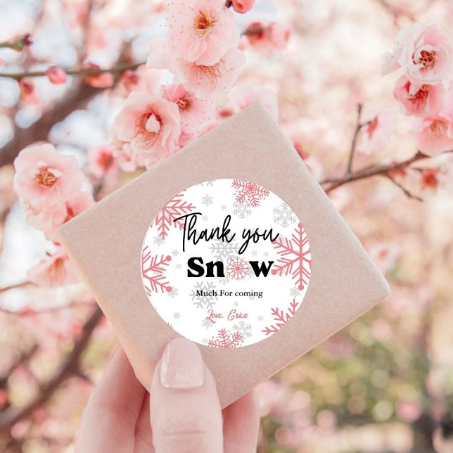 Pink Winter Snowflake Thank You Baby shower Classic Round Sticker (Creator Uploaded)