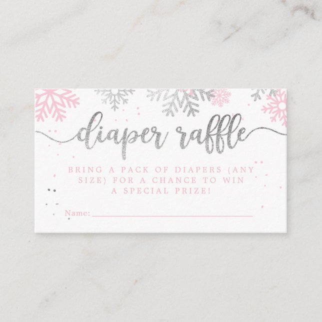 Pink Winter Snowflakes Baby Shower Diaper Raffle Enclosure Card (Front)